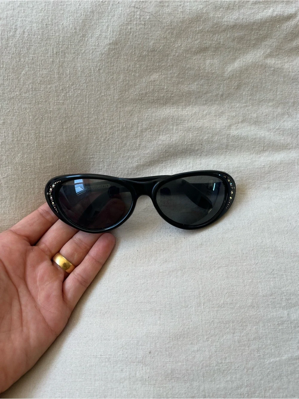 Nilsol Italy Black Women's Fashion Sunglasses with Rhinestone Detail